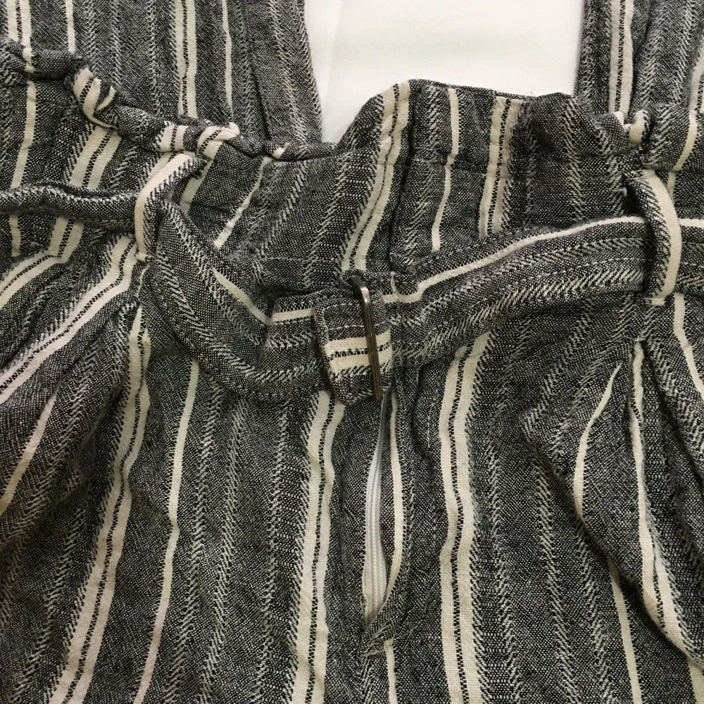 Banana Republic Wide Leg Pants Women 6 Black White Striped Linen Blend Belted